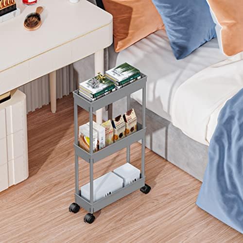 Sooyee 3 Tier Slim Storage Cart, Rolling Utility Cart,Grey - Image 2