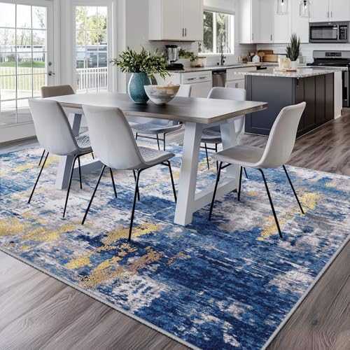 RELEANY Washable 10'x12' Abstract Area Rug for Living Room Blue Gold - Image 2