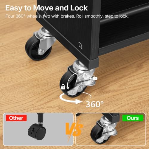YATINEY 6 Tier Slim Storage Cart, Narrow Kitchen Cart with Wheels, Rolling Utility Cart with Handle and 6 Hooks, Space Saving Organizer for Kitchen, Bathroom, Laundry Room, Rustic Brown BC11BR - Image 3