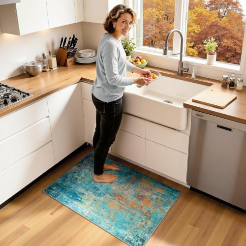 RELEANY Washable 2'x3' Abstract Area Rug for Living Room Teal Multi - Image 2
