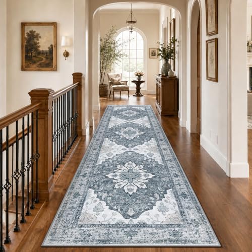 RELEANY Washable Area Rug, Runner 3'x10', Grey/White/Beige by RELEANY