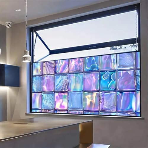 HOMETITUTE Iridescent Glass Block Privacy Window Film 39.3x17.7 Inch PVC - Image 2