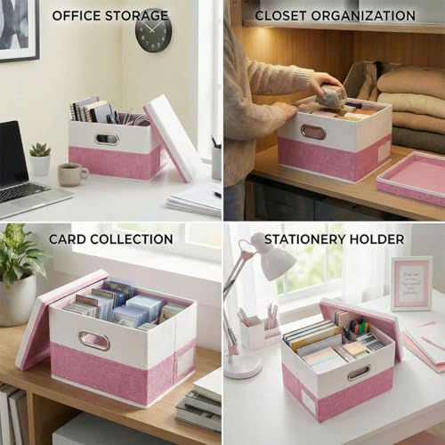 PRANDOM Storage Bins with Lids [3-Pack] Linen Fabric Foldable Storage Boxes Organizer Containers Baskets Cube with Cover for Bedroom Closet Office Pink&White（11.4X8.6X6.7 - Image 7