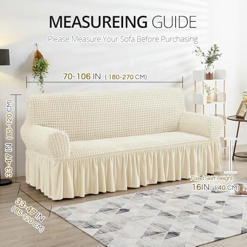 NICEEC Sofa Covers Beige Couch Cover Stretch Sofa Slipcovers with Skirt - Image 6