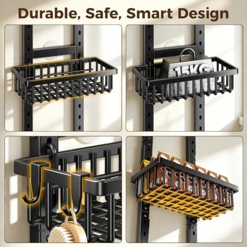 POKIPO 9 Tier Narrow Over The Door Pantry Organizer, 2 in 1 Wall Mount or Hanging Spice Rack with Adjustable Deep Basket, Heavy-Duty Seasoning Organizer and Storage for Kitchen Closet Bathroom - Image 4