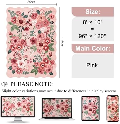 DUKINO 8x10 Area Rug for Living Room, Floral Washable Rug Non Slip, Pink - Image 2