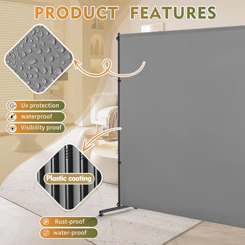 2 X Gray Room Divider/Privacy Panel 72"x72" with Height Adjustable Feet - Image 2