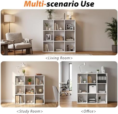 WannabeMyself【Sturdy Build&Easy Assembly】 9 Cube Storage Organizer with Anti-Tipping Kits,Reversible Open Back Book Shelf, Bookcase for Living Room,Bedroom,Entrance Hall,Office,35.8×11.4×35.9,White - Image 5