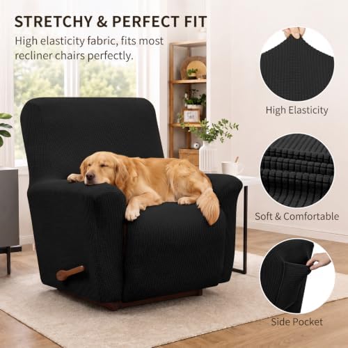 KEKUOU Recliner Chair Covers, 1-Piece Lazy Boy Recliner Covers, Black - Image 2