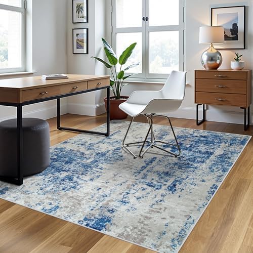 4x6 Area Rugs for Living Room Washable Bedroom Dining Room Blue Grey White - Image 3