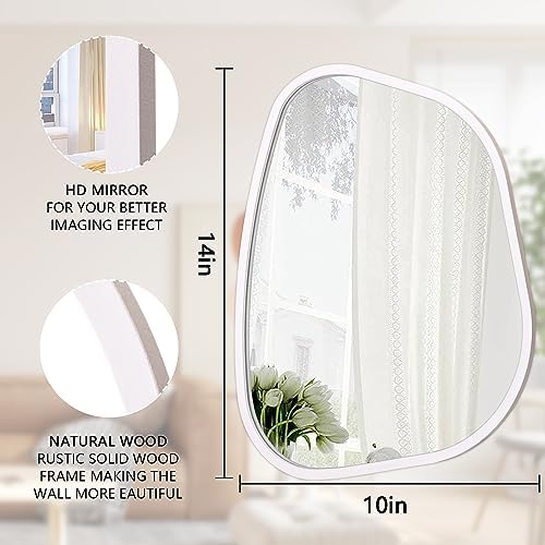 White Irregular Bathroom Mirror Modern Oval Wall Mirror Asymmetrical Wooden Framed Wall Mirror Unique Shape Wall Mounted Vanity Artistic Mirror Decor for Living Room Bedroom Entryway Small 14"x10" - Image 7