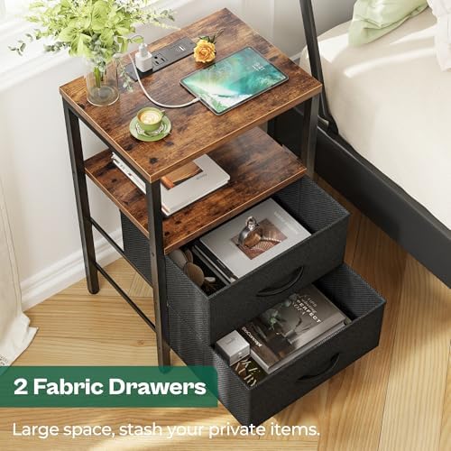 Huuger Nightstands Set of 2, End Tables with Charging Station, Side Table - Image 5