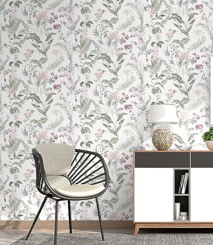 Vinjiasin Wallpaper Peel and Stick Floral Contact Paper Self Adhesive Removable Colorful Flower Leaf Wall Paper for Bathroom Bedroom Nursery 16.1" x 197" - Image 6