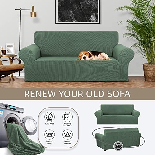 KEKUOU Loveseat Couch Cover, 2 Cushion Couch Slipcover,Greyish Green - Image 3