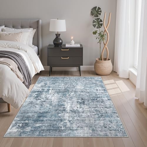 Soalmost Abstract 3x5 Rugs, Small Kitchen Entryway Area Rug Blue/Grey - Image 2
