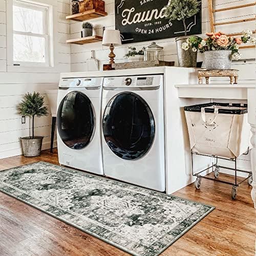 Moynesa Ultra-Thin Washable Runner Rug -2x6 Rug Runners for Hallways Non Slip Stain Resistance, Vintage Non Shedding Indoor Throw Carpet Runner for Bathroom Entry Door Kitchen Laundry Room, Grey - Image 3