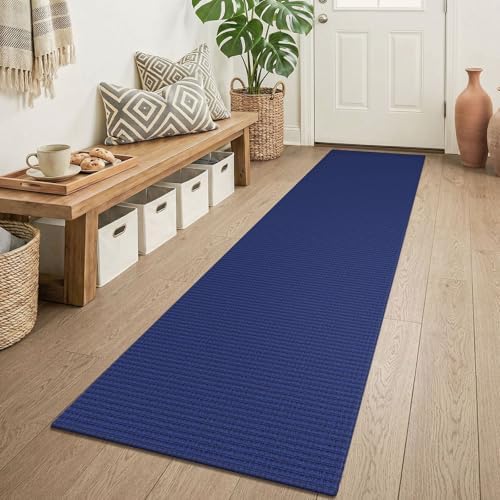 KOZYFLY 2x6 Washable Runner Rug, Non Slip Runners for Hallway, Woven Entryway Runner, Braided Floor Carpet Runner for Entry, Kitchen, Bedside, Hall, Deep Navy Blue by KOZYFLY