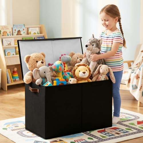Bagnizer Large Toy Storage Box with Lids, Collapsible Sturdy Baby Storage Organizer Chest Bin Basket for Kids, Boys, Girls, Playroom, Nursery, Bedroom, Closet 25"x13"x16" (Black) - Image 2