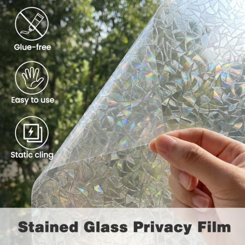 Stained Glass Window Privacy Film, 3D Rainbow Static Cling, Non-Adhesive UV Blocking Vinyl Sticker for Home, Bathroom & Door Heat Control35.4 X78.7 - Image 7