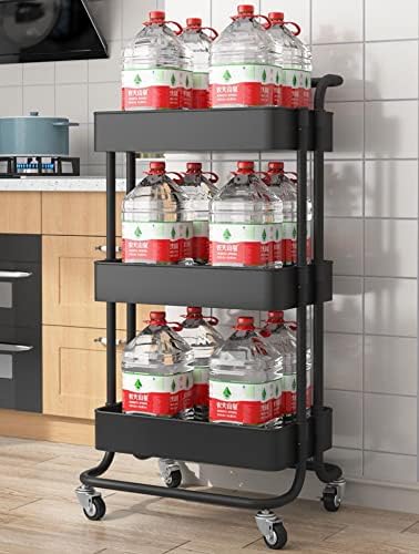 Sooyee 3 Tier Metal Utility Cart with Handle and Lockable Wheels, Black - Image 5