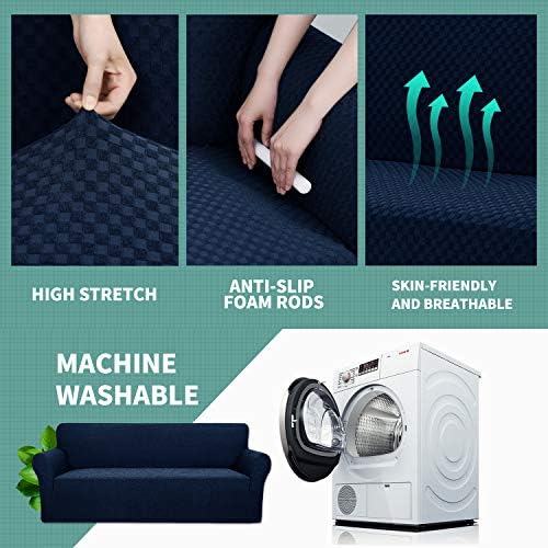 YEMYHOM Couch Cover Latest Jacquard Design High Stretch Extra Large Sofa Covers Pet Dog Cat Proof Oversized Slipcover Non Slip Magic Elastic Furniture Protector (XL Sofa, Navy) - Image 4