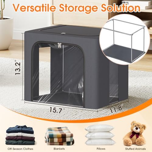Metal Frame Clothes Storage Bins, Light Grey, 40L, 4 Pack - Image 2