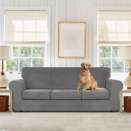 WEERRW 4 Pieces Couch Cover for Sofa Velvet Sofa Cover Washable, Light Grey - Image 2