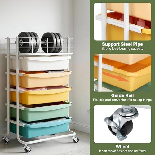 Rolling Storage Utility Cart Organizers with 5 Drawers and Metal Tabletop - Image 5