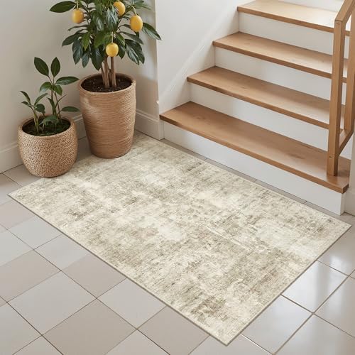 Soalmost 2x3 Abstract Washable Rugs for Kitchen, Small Area Rug Beige/Gray - Image 4
