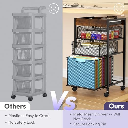 SWTYMIKI Rolling File Cart with Drawers - 4 Tier Under Desk Storage Craft Rolling Organizer Cart - Office Storage &Organization, Mobile Metal Filing Cabinet for Office and Home Espresso - Image 6