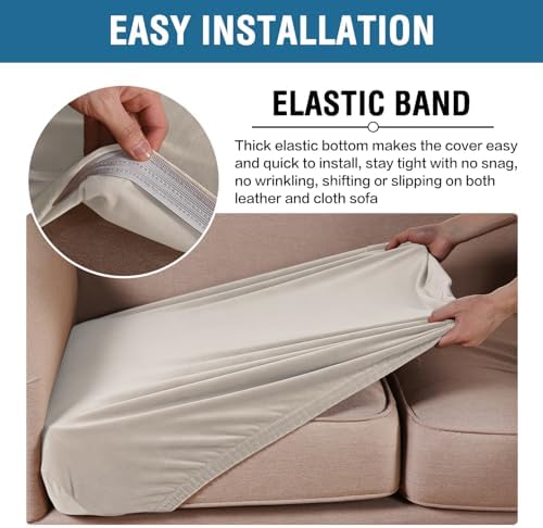 H.VERSAILTEX Velvet Stretch Couch Cushion Cover Plush Cushion Slipcover for Chair Loveseat Sofa Cushion Furniture Protector Seat Cushion Sofa Cover (3 Piece XL Sofa Cushion Covers, French Oak) - Image 4