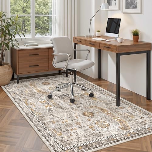 Madane Area Rug 4x6 Washable Rugs Vintage for Living Room, Brown/Gold - Image 4