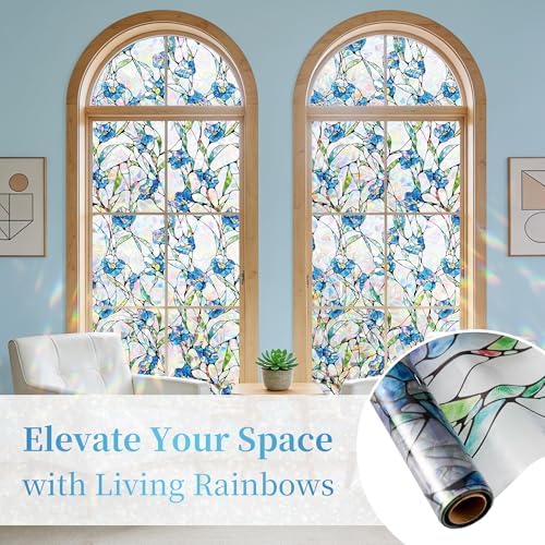 Finnez Window Privacy Film, Stained Glass Rainbow, Blue, 17.5" x 157.4" - Image 2