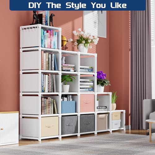Mavivegue Book Shelf, 18 Cube Storage Organizer, DIY Bookcase, Metal Cube Bookshelf, Tall Book case for Bedroom, Living Room, Office, Closet Storage Organizer, Black Cubicle Storage Rack-White - Image 7