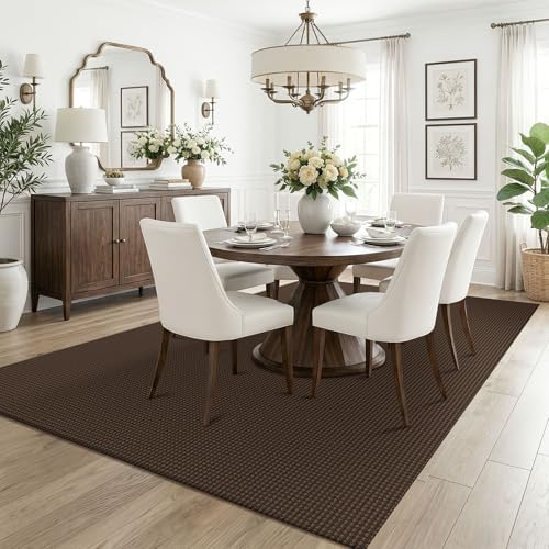 KOZYFLY Washable 5x7 Living Room Rug, Non Slip Woven Area Rugs, Braided Floor Carpet for Entryway, Kitchen, Bedroom, Dining Room, Office, Cotton Rug Indoor Decor, Brown/Dark Brown - Image 2