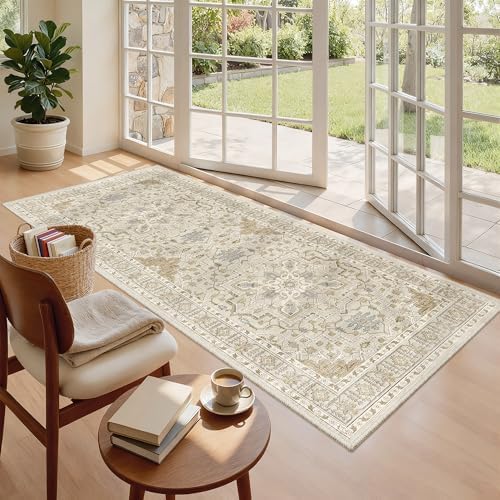 Madane Washable Runner Rug 3x6 Runners for Hallways Non Slip, Beige/Blue by Madane