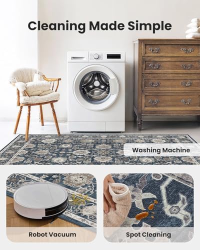 AMADA HOMEFURNISHING 9x12 Area Rug for Living Room, Vintage Washable Area Rug Low-Pile & Non-Slip Carpet for Bedroom Dining Room Nursery Home Office, Navy Blue/Brown - Image 6