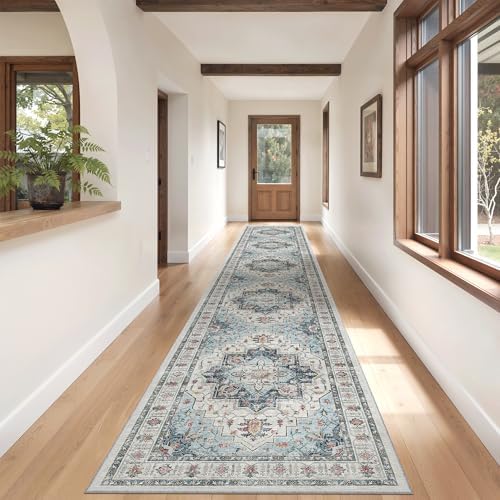 Madane Hallway Runner Rug 2'6''x16' Kitchen Runners Vintage, Blue - Image 3