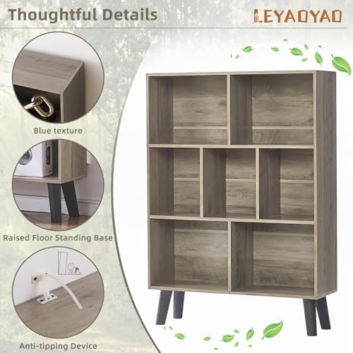 LEYAOYAO Cube Bookshelf, Mid-Century Modern Book Shelf with Legs,Retro Grey - Image 4