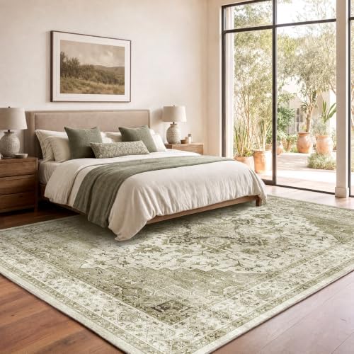 AMADA HOMEFURNISHING 9x12 Washable Area Rug, Low-Profile Large Area Rug with Non-Slip Backing & Durable Edge Binding, Vintage Large Rugs for Living Room, Bedroom & Dining Room - Image 3