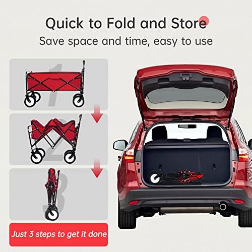 FDW Collapsible Wagon Folding Beach Grocery Garden Cart with 4 Universal Wheel for Shopping Park Picnic, Trip, Outdoor Activities, Camping(Red) - Image 2