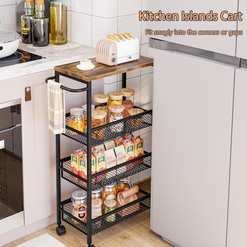 AZERPIAN Slim Rolling Cart 4 Tier Narrow Storage Cart on Wheels with Handle - Image 2