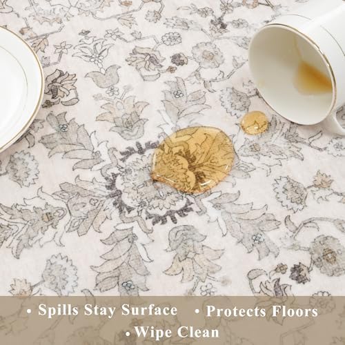 5x5 Square Washable Rug for Living Room: Non Slip Indoor Entryway Foot Carpet for Kitchen, Boho Soft Beige 5ftx5ft Low Pile Neutral Area Rug for Dining Room Bathroom (Beige, 5x5) - Image 6