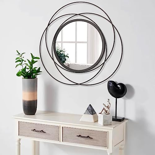 Round Decorative Wall Mirror, Black Metal Mirrors, Art Small Round Wall Home Mirror, Decor Living Room Bedroom Bathroom Entryway 20" - Image 5