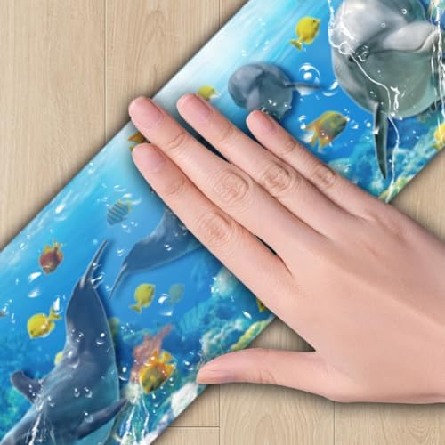Ocean Wallpaper Border Wall Border Trim Peel and Stick 19.7 x 4 Inch Ocean Dolphin Fish Pattern PVC Decorative Molding Sticker for Bathroom Laundry Kitchen Backsplash Hotel Home Decoration - Image 3