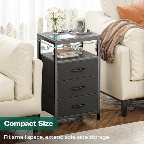 Huuger Nightstands Set of 2, Nightstand with Charging Station,Bedside Table - Image 3