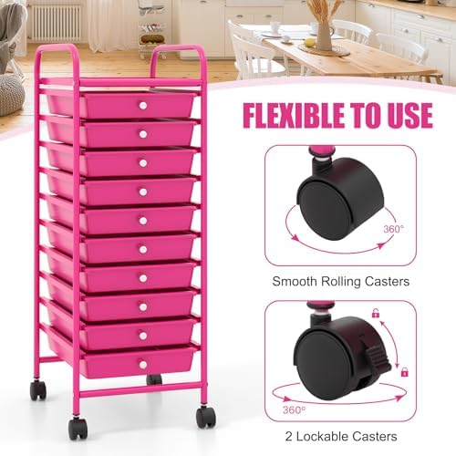 MEDIMALL 10 Drawers Rolling Storage Cart, Multipurpose Craft Storage Cart with Wheels, Mobile Tools Scrapbook Paper Organizer Cart for Office School Home Use - Image 5