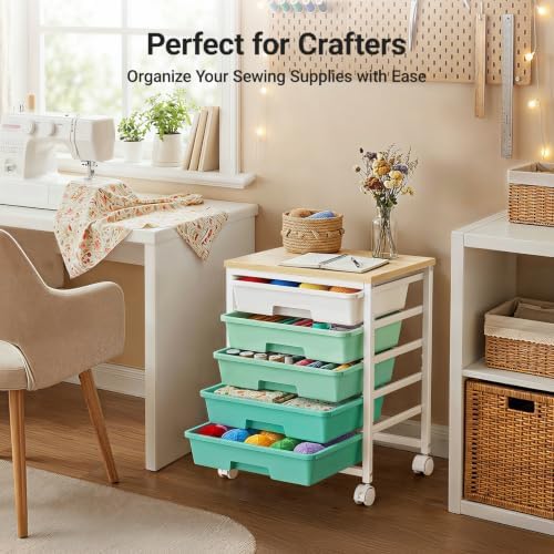 Pipishell Rolling Cart with 5 Drawers, Craft Storage Cart, Green Gradient - Image 4