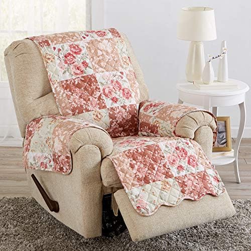 Great Bay Home Reversible Floral Patchwork Recliner Furniture Protector - Machine Washable, Scalloped Edge, Stain Resistant, Printed Furniture Cover for Dogs, Kids, and Pets (Burgundy/Taupe) by GreatBayHome