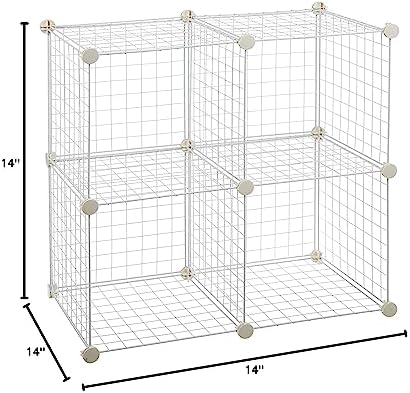 Amazon Basics 4 Cube Wire Grid Storage Organizer, Closet Organizer and Shelves, Stackable, Space-Saving, Easy to Assemble, 14"x14"x14", White - Image 6